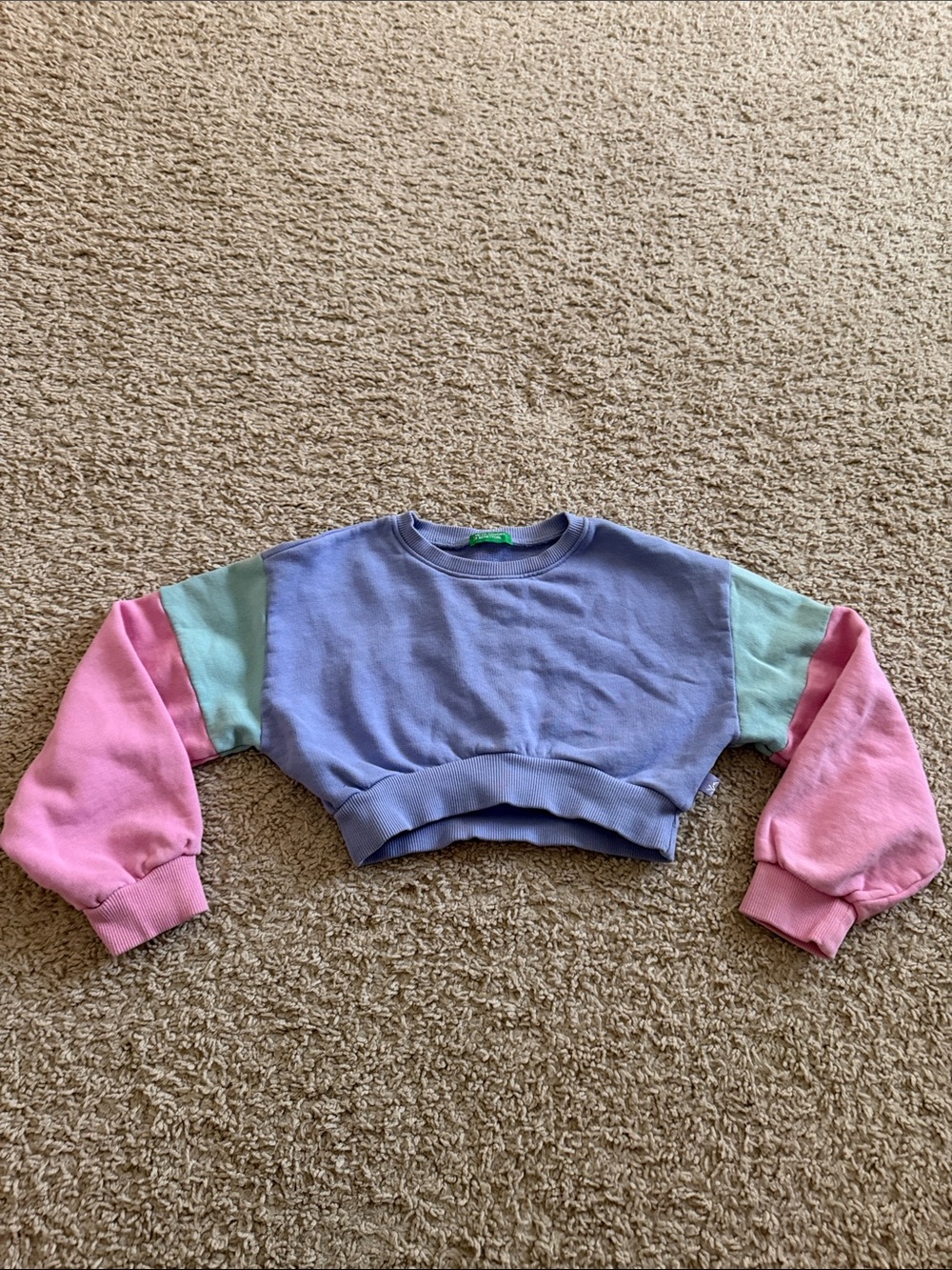 Kids Pastel Colorblock Cropped Sweatshirt - Lavender, Mint & Pink